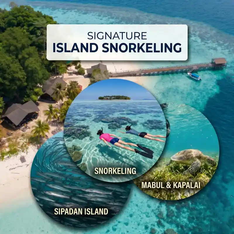 Snorkelling in the clear waters of the Semporna on a multi-day island hopping package
