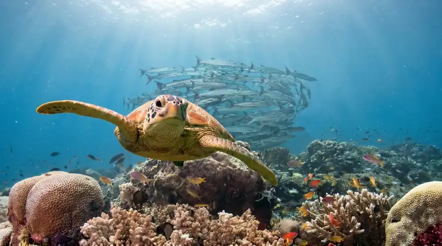 Scuba diver exploring the rich coral walls at Sipadan Island, Semporna